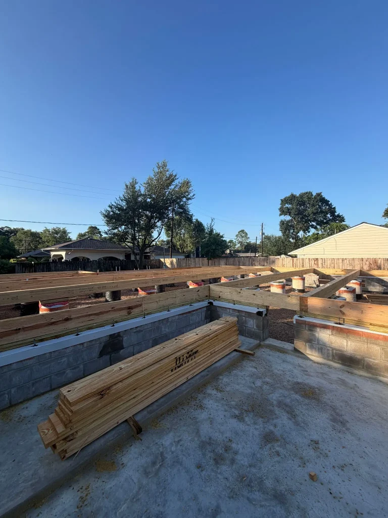 First-floor framing over the raised crawlspace foundation