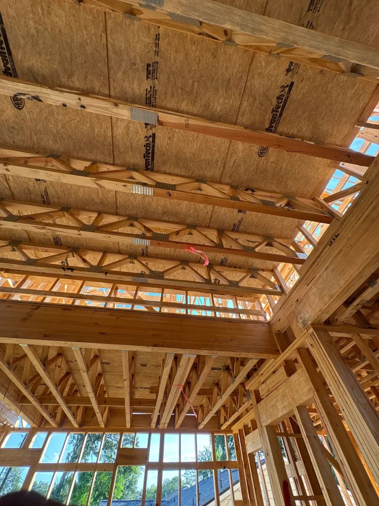 Engineered floor and roof trusses on the Westbury new build